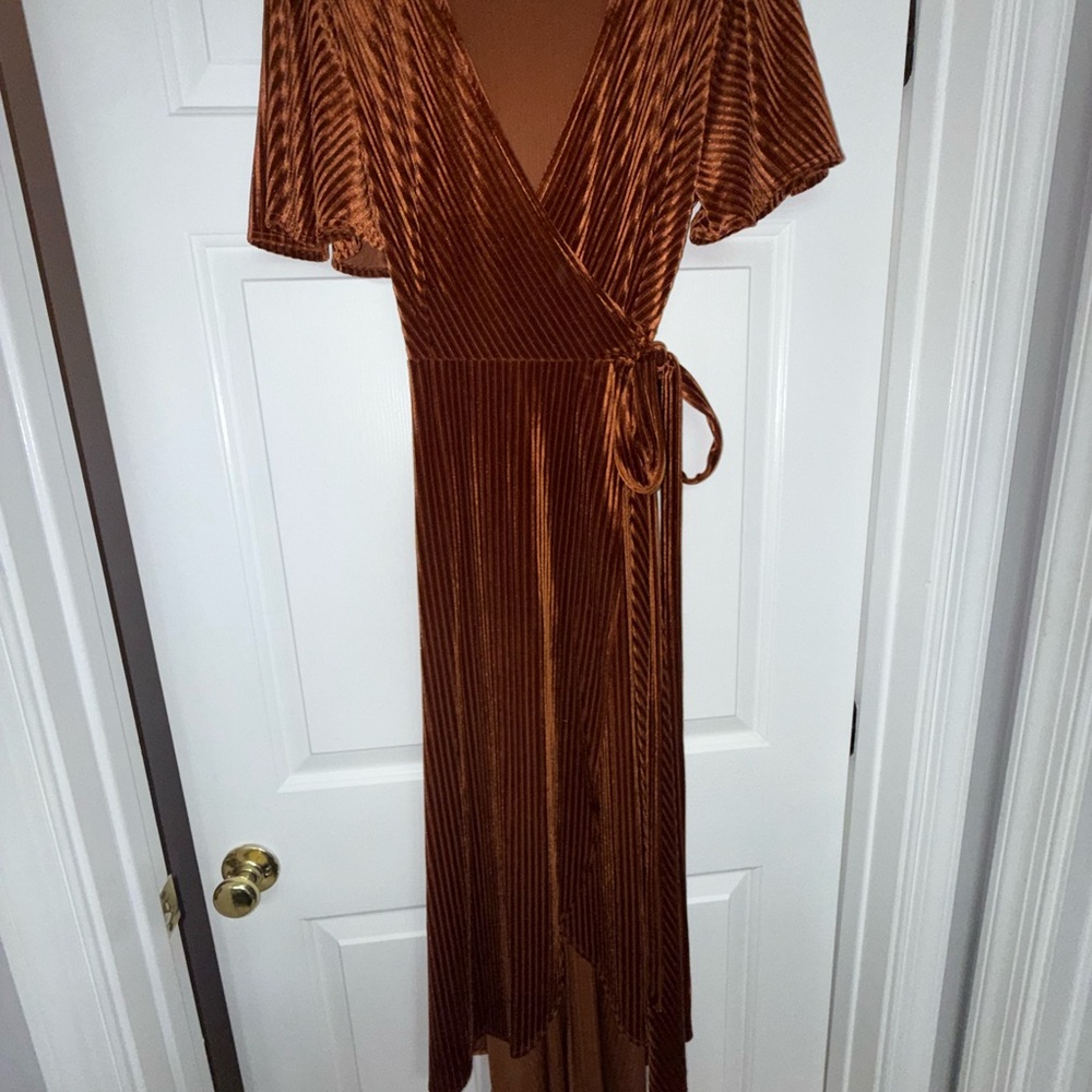 Simple Brown Asymmetrical Wrap Sundress